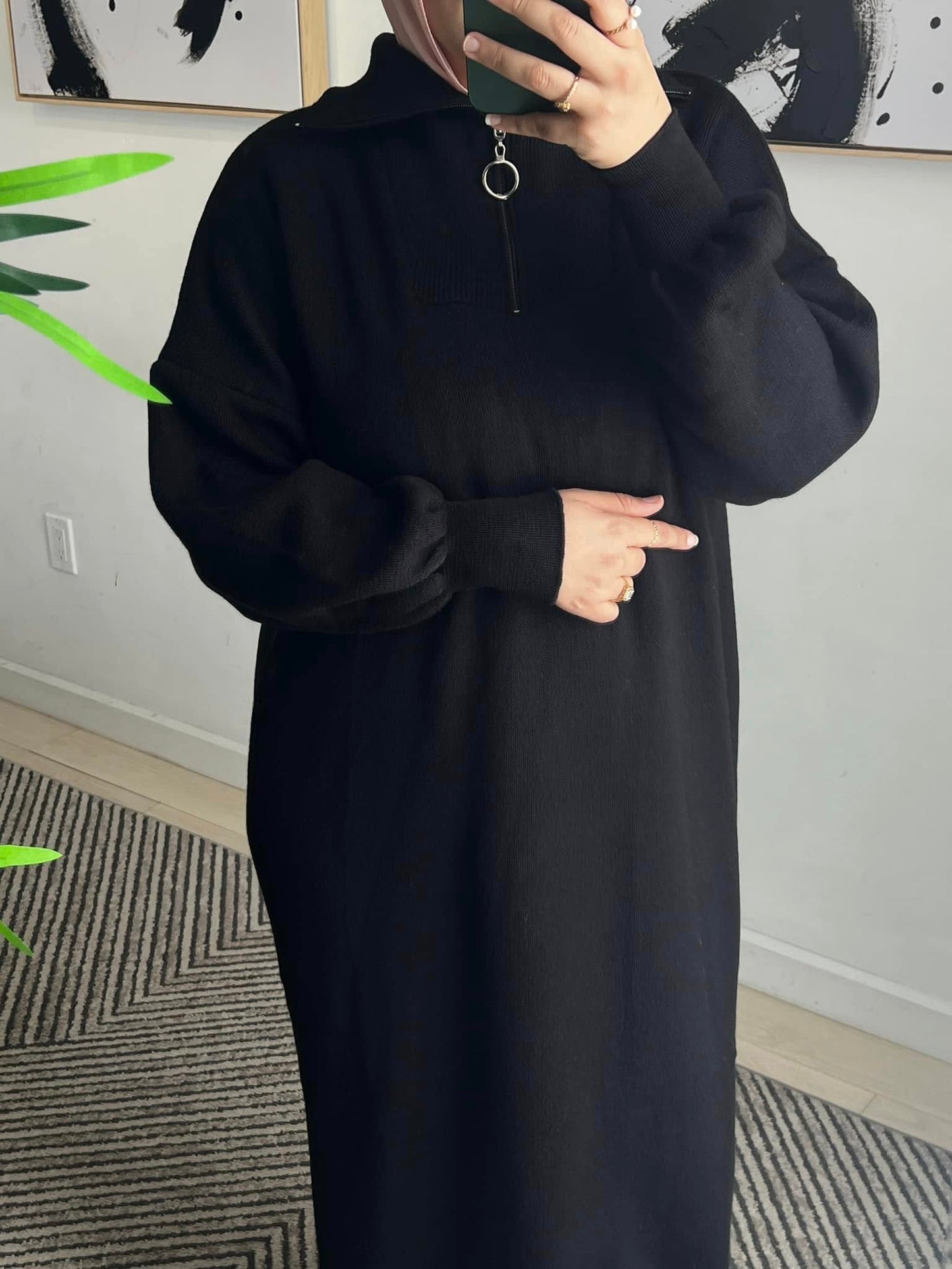 Robe Chandail Long en Maille Noire