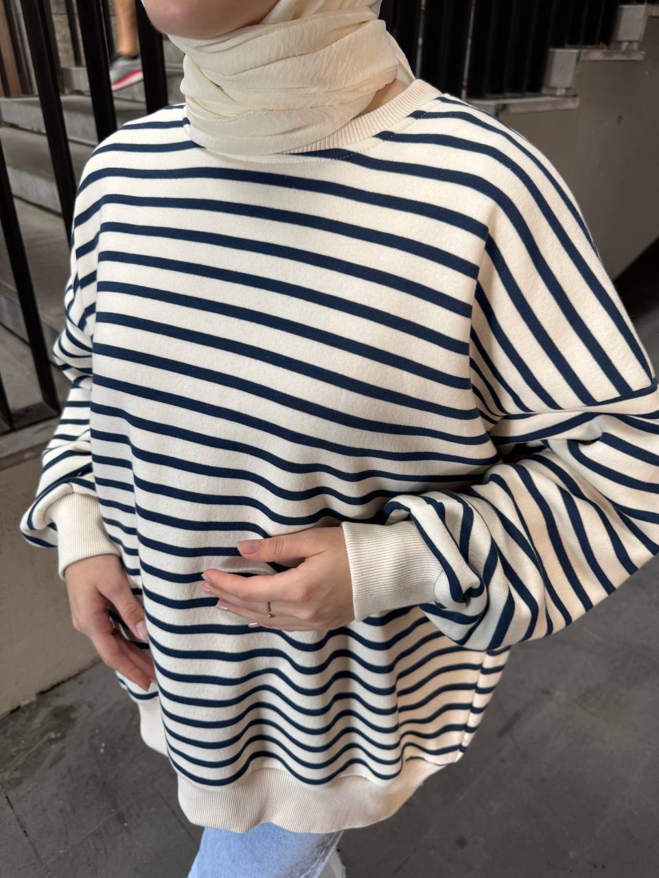 Chandail Blanc à Rayures Bleues Denim